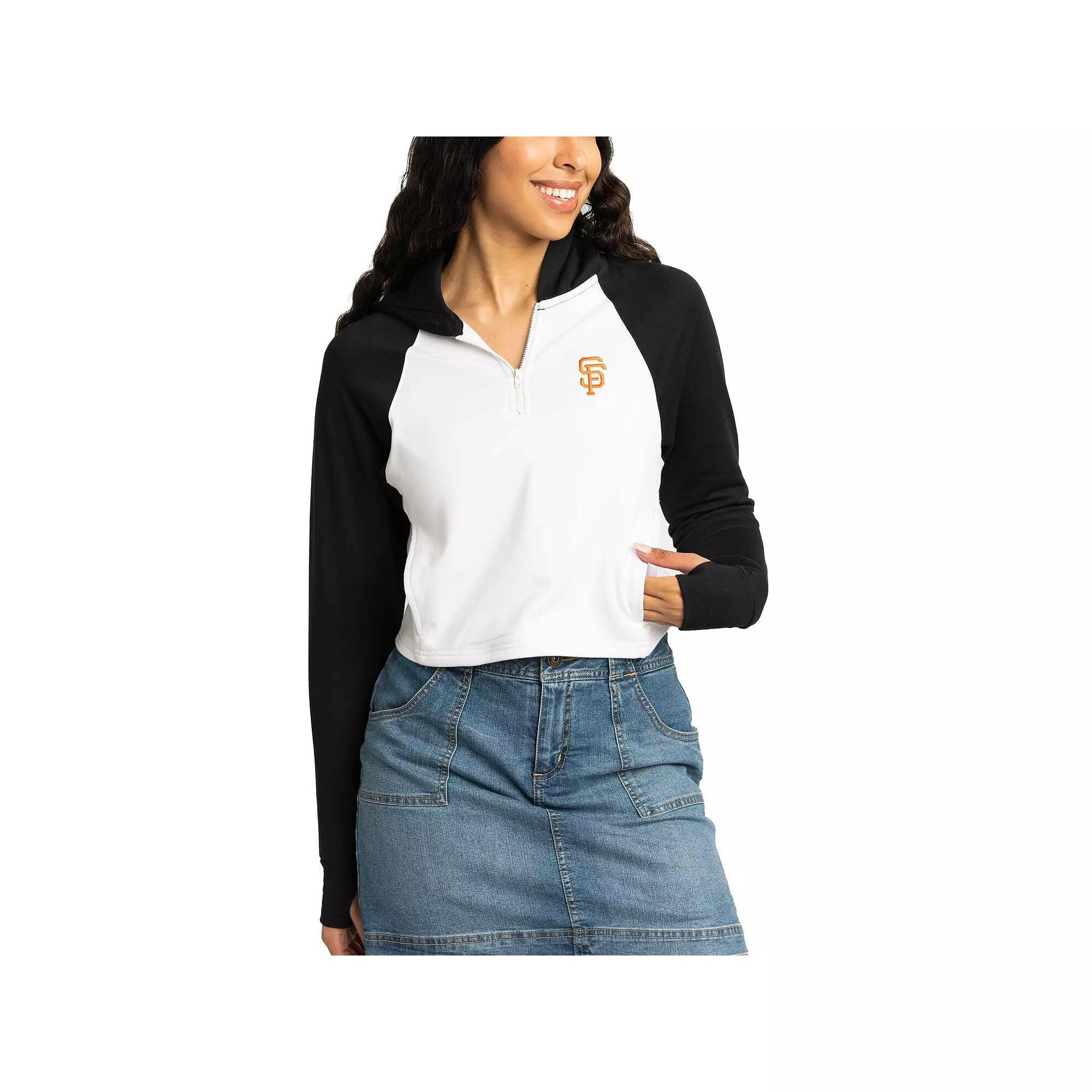 Women's Lusso White San Francisco Giants Jane Raglan Quarter-Zip Tri-Blend Cropped Pullover Hoodie,  Product Image