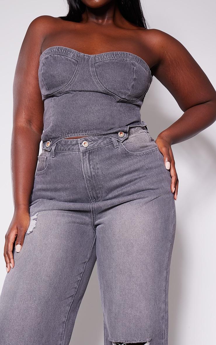 Plus Washed Grey Detachable Bandeau Denim Jumpsuit  Product Image