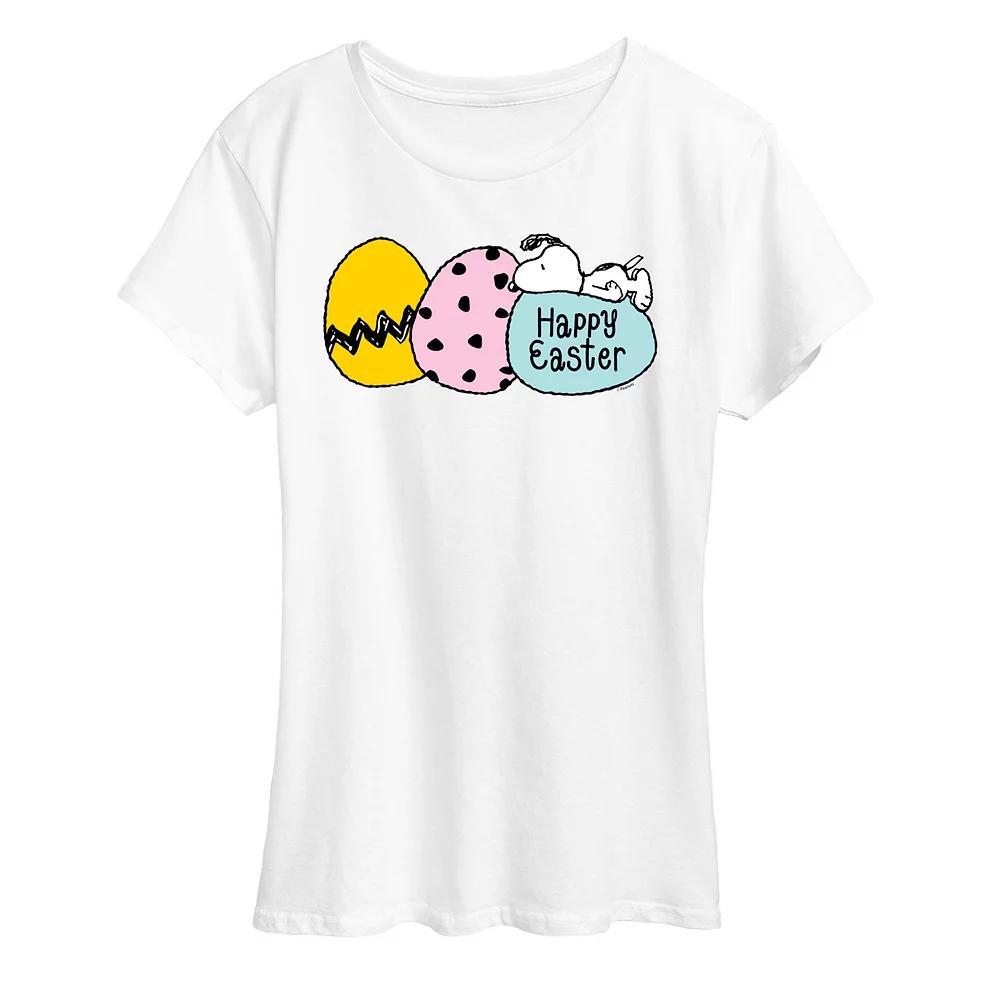 Women's Peanuts Snoopy Happy Easter Eggs Graphic Tee, Size: Large, White Product Image