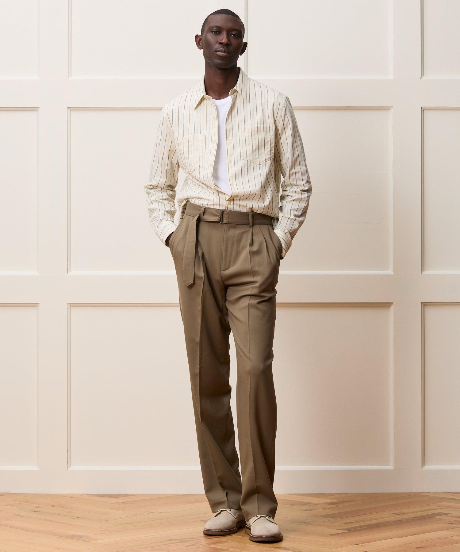 Classic Fit Dobby Two-Pocket Point Collar Shirt in Khaki Stripe Product Image