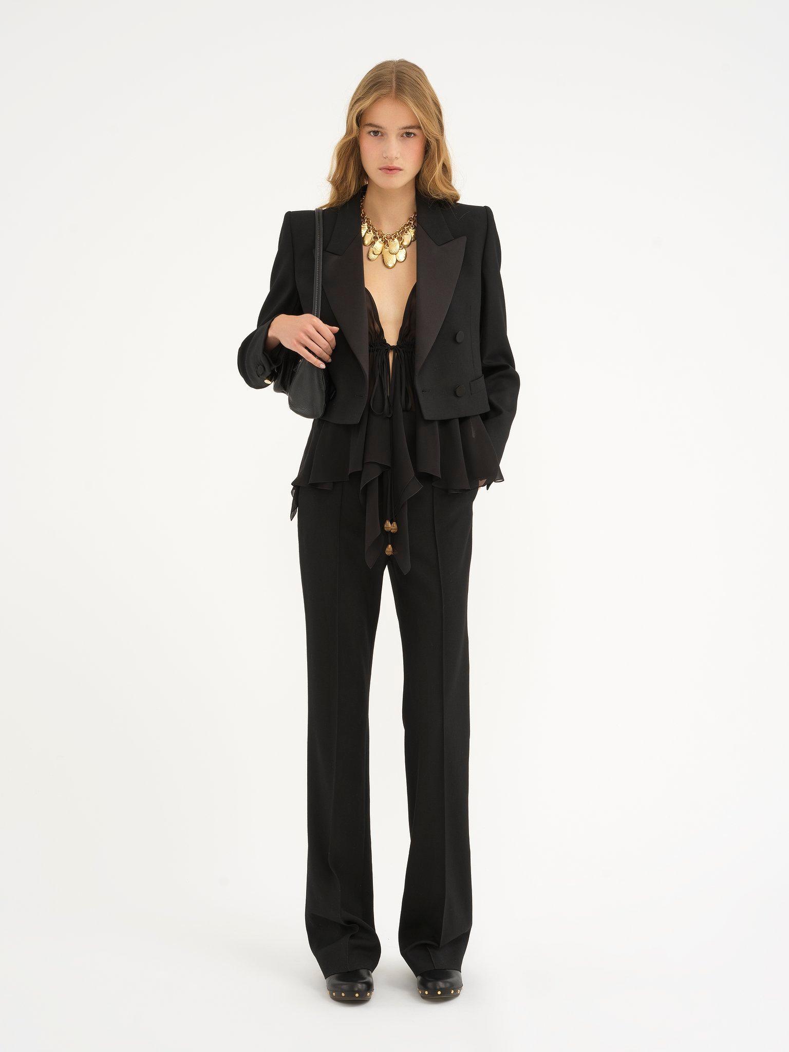 Cropped tuxedo jacket in wool gabardine Product Image