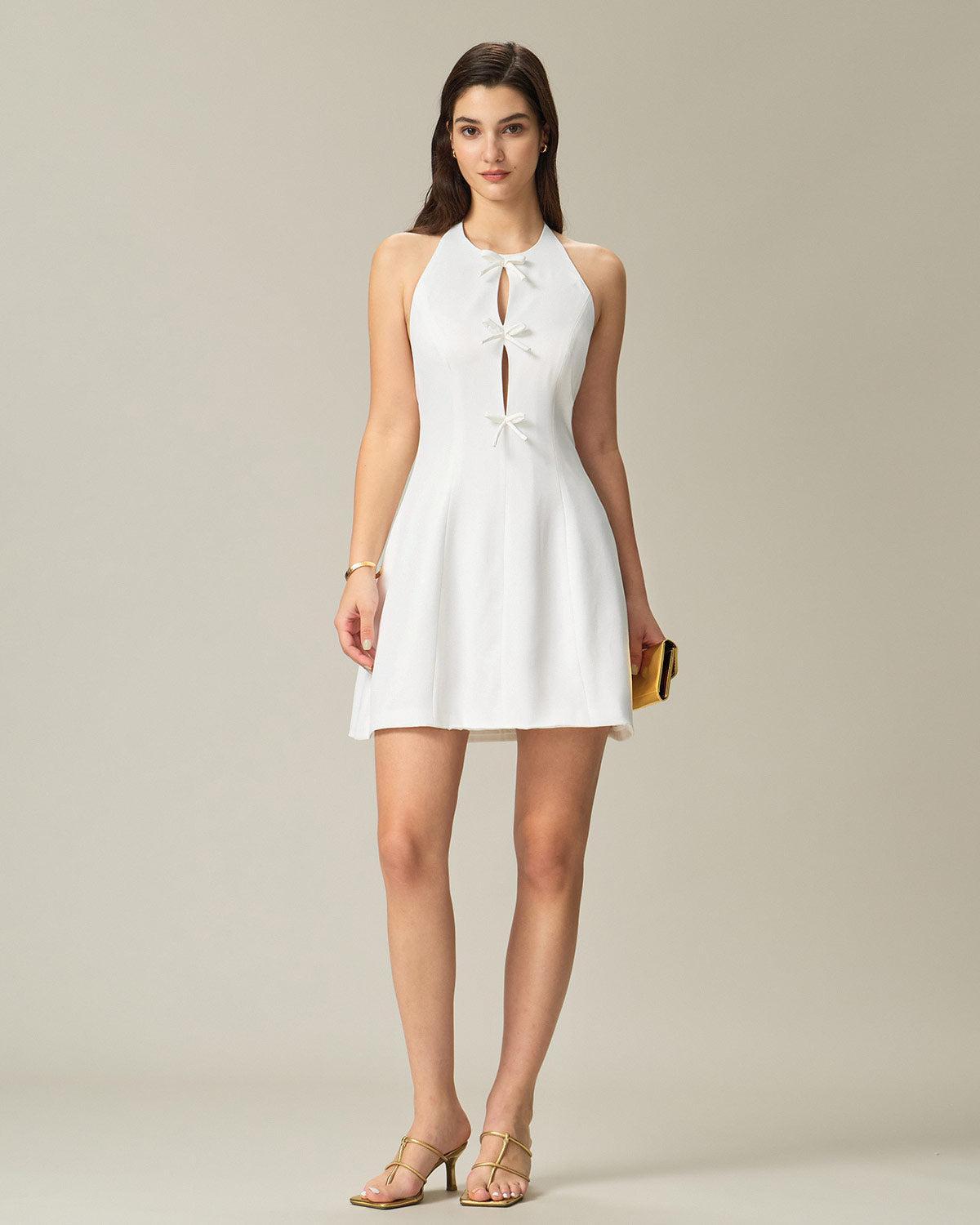 White Halter Backless Mini Dress Product Image