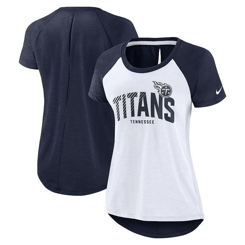 Women's Nike White/Heather Navy Tennessee Titans Back Cutout Raglan T-Shirt, Size: Small Product Image