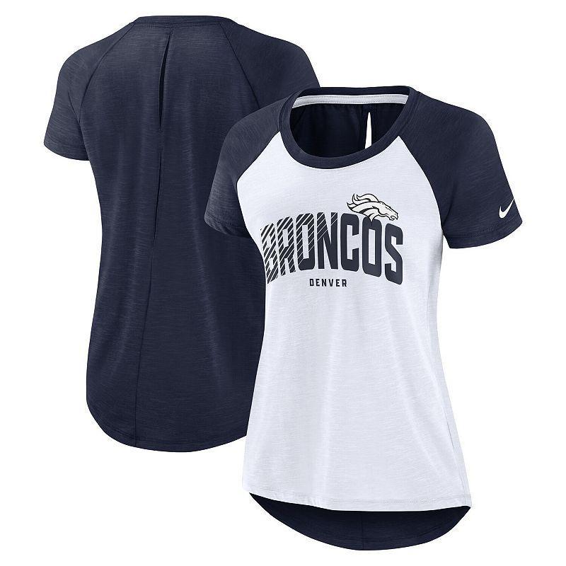 Women's Nike White/Heather Navy Denver Broncos Back Cutout Raglan T-Shirt, Size: Medium Product Image