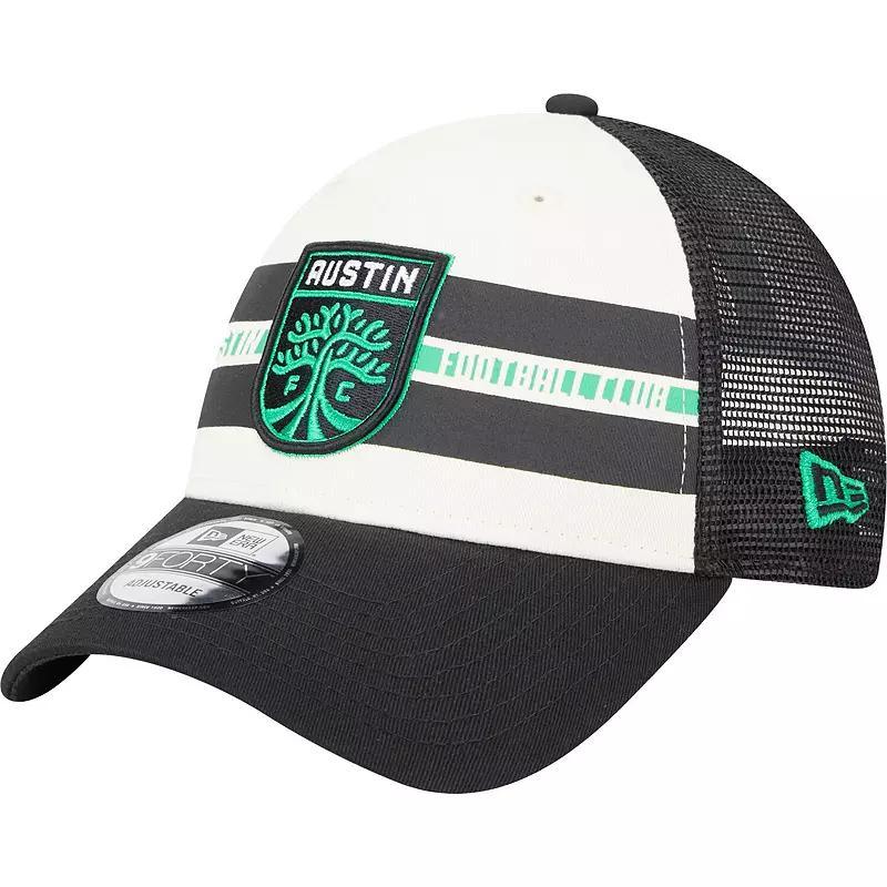 Mens New Era White/Black Austin FC Team Stripes 9FORTY Trucker Snapback Hat Product Image