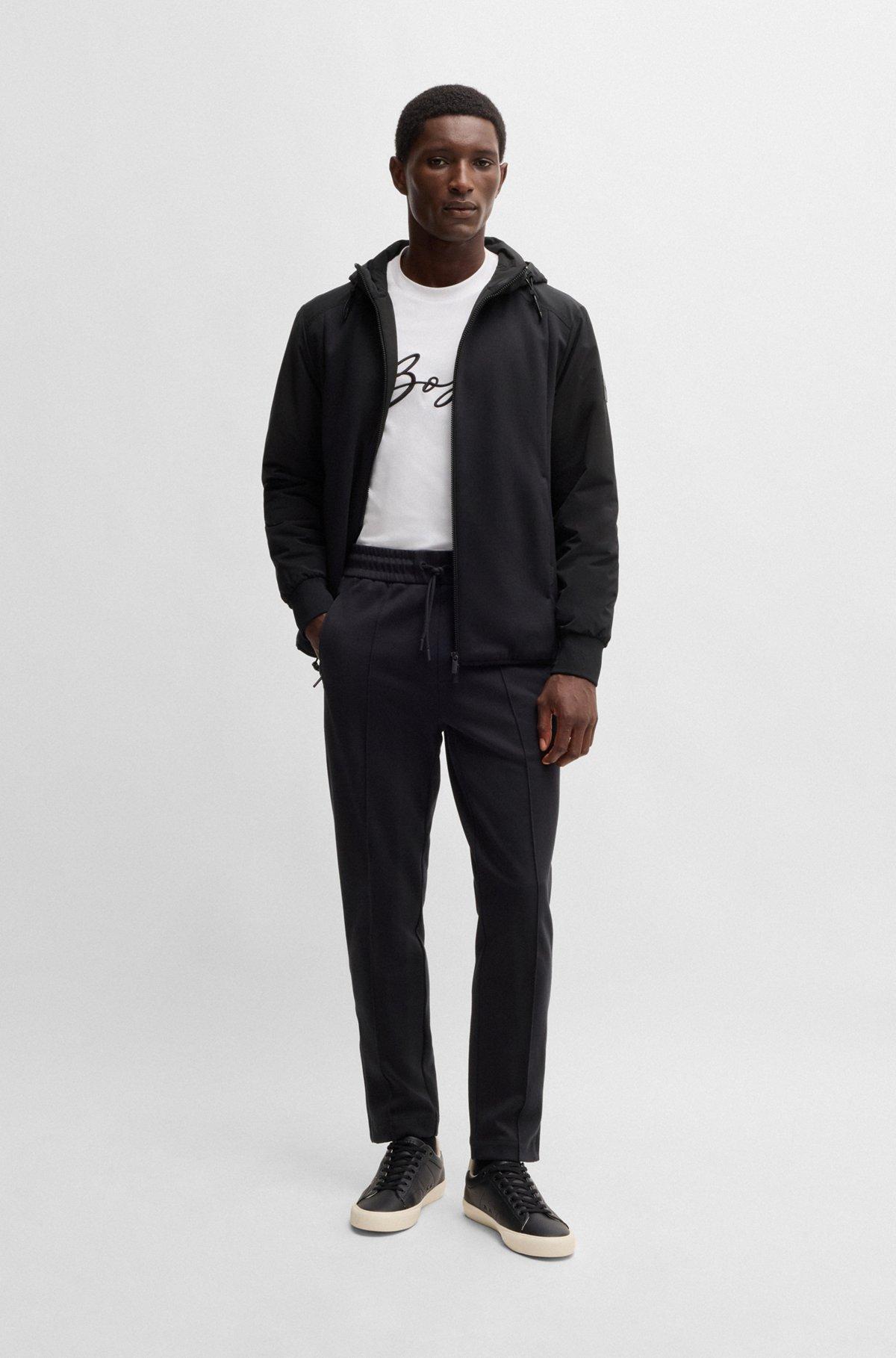 BOSS - Hooded regular-fit jacket in mixed materials - Black Product Image