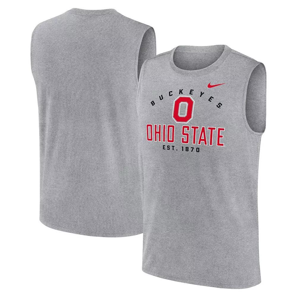 Men's Nike Heather Gray Ohio State Buckeyes Primetime Legend Lock Up Performance Muscle Tank Top,  Product Image