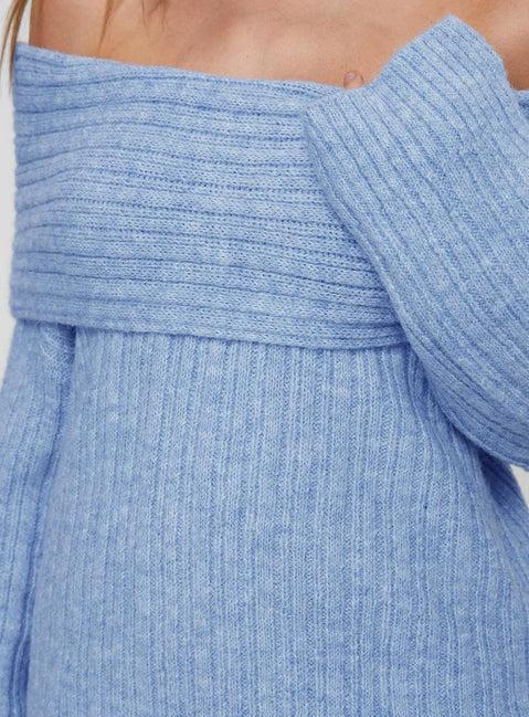 Snowie Off Shoulder Knit Sweater Blue Product Image