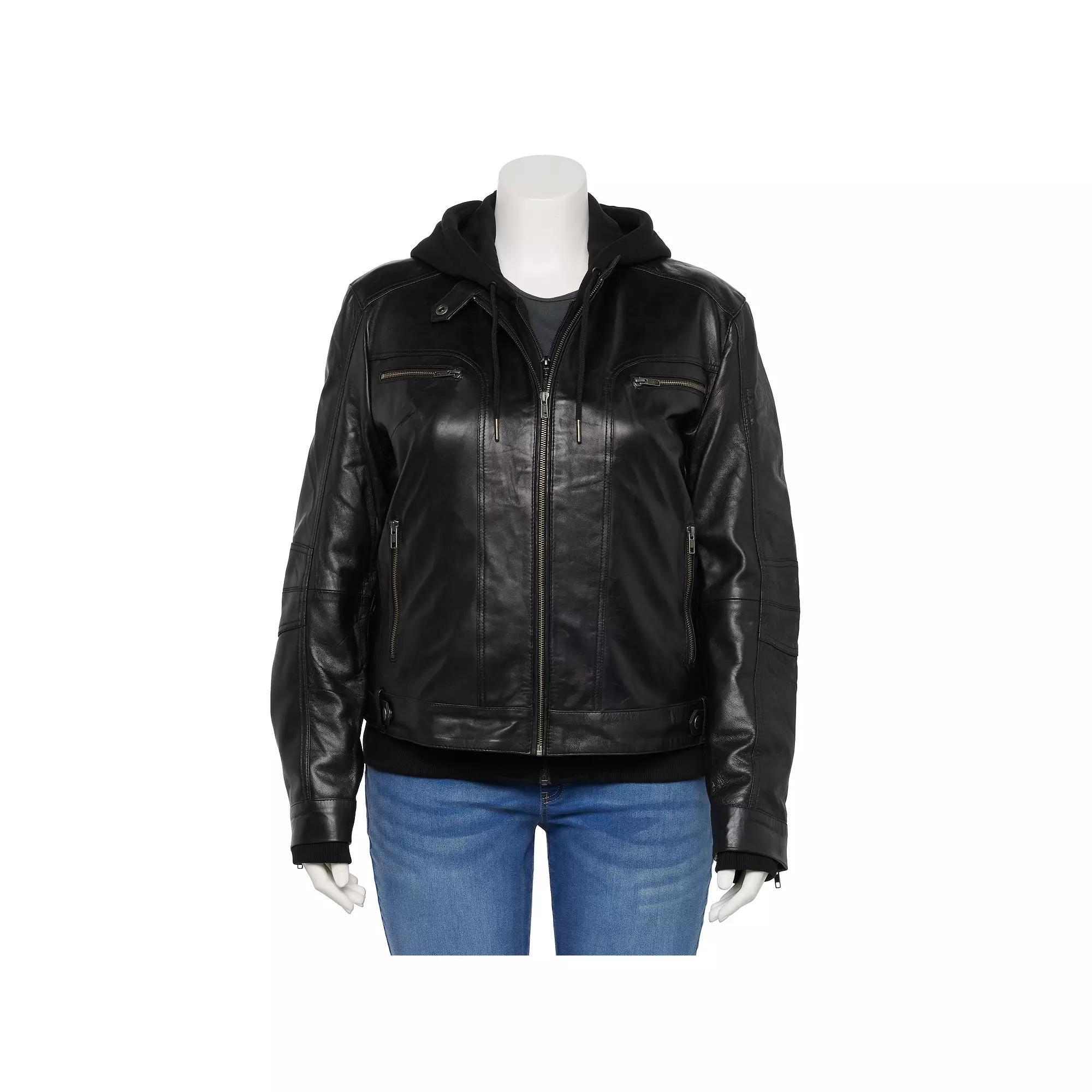 Plus Size Whet Blu April Hoodie & Leather Jacket, Women's, Size: 4XL, Black Product Image