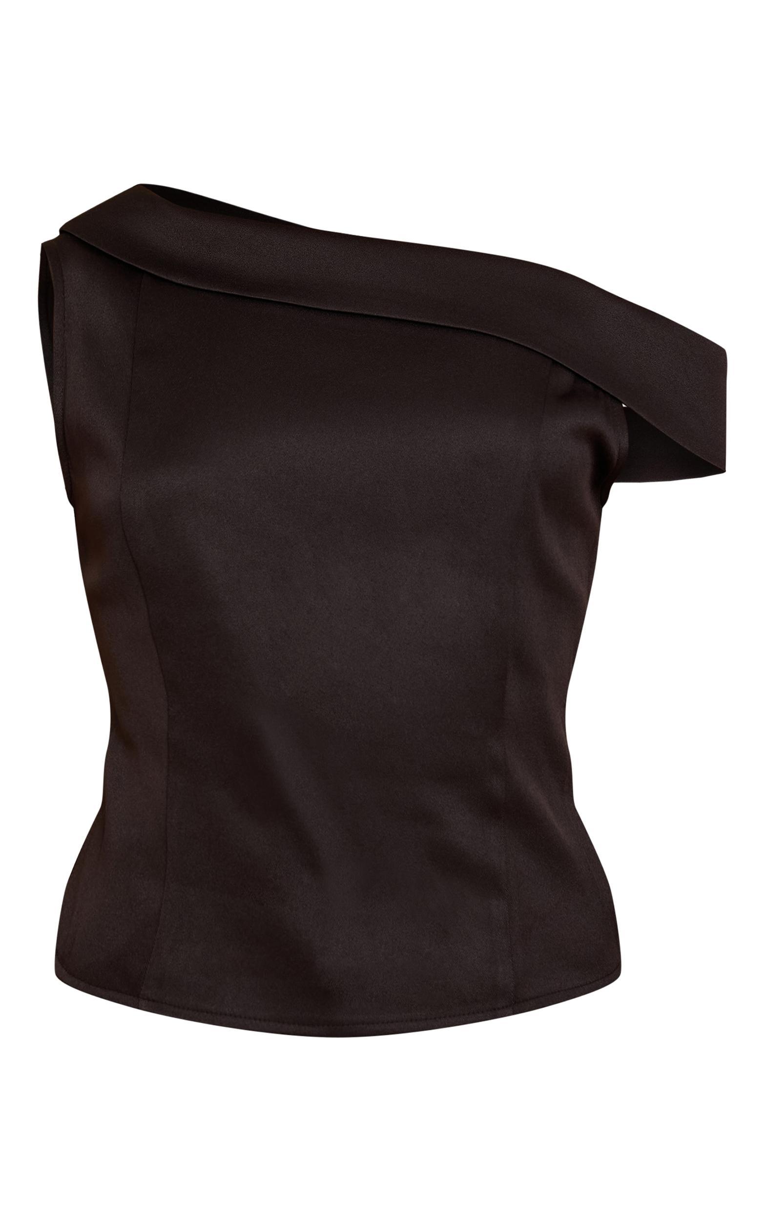 Black Asymmetric Fold Over Detail Top Product Image