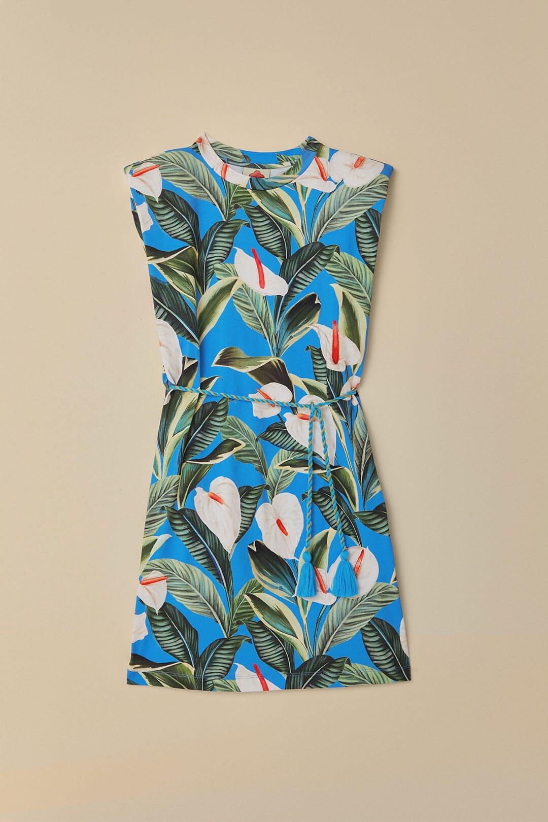 Blue Anthurium Garden Organic Cotton Mini T-Shirt Dress Product Image