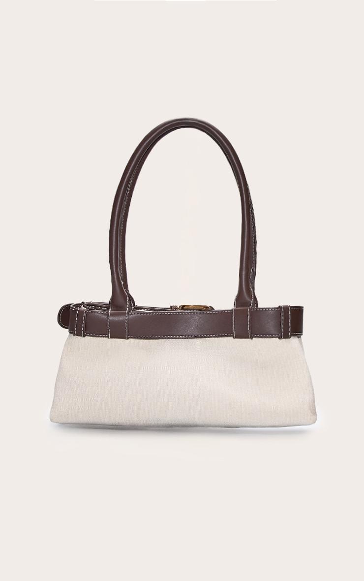 Canvas Belted PU Elongated Shoulder Bag Product Image