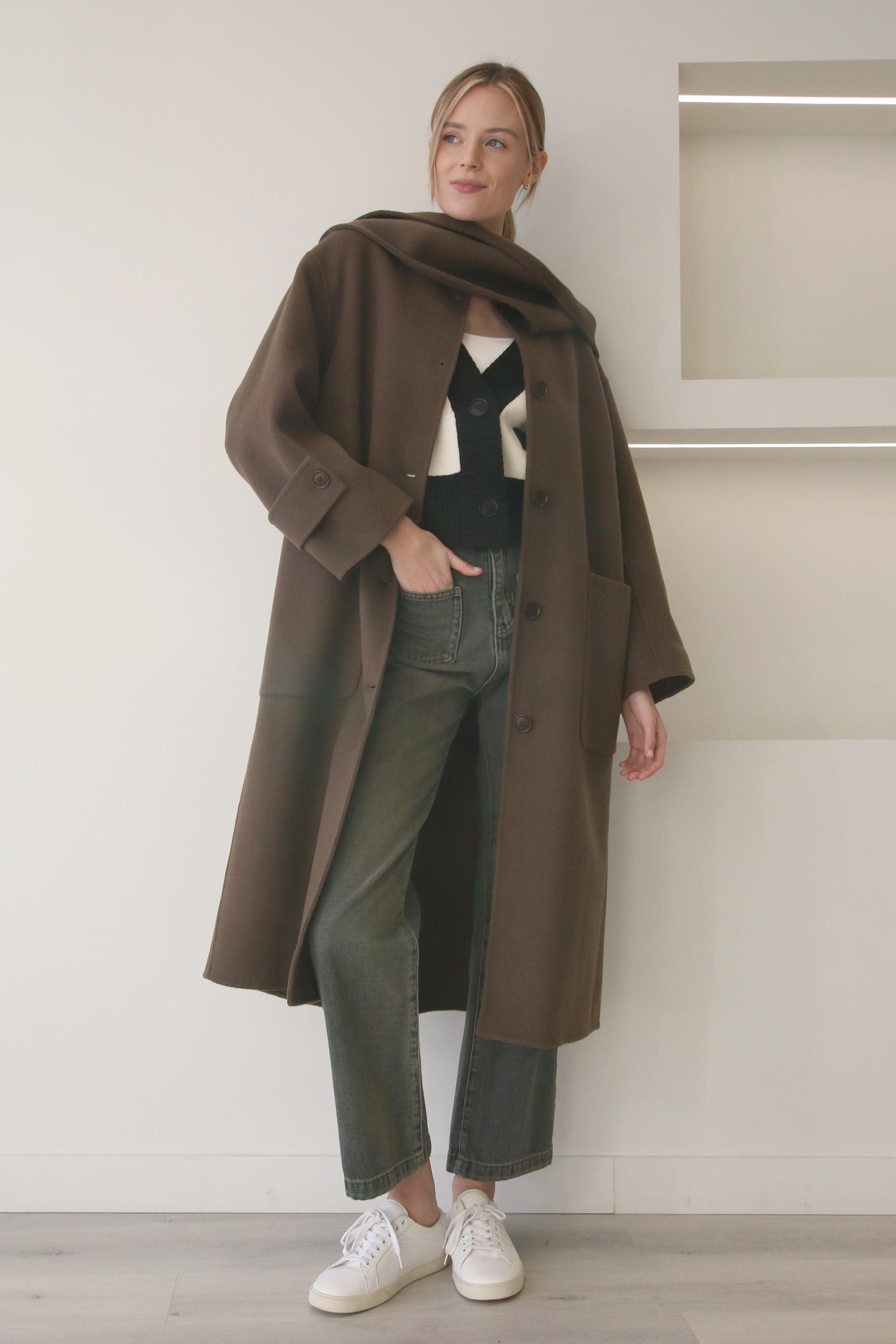 Brown Wool Coat With Scarf Hat Product Image