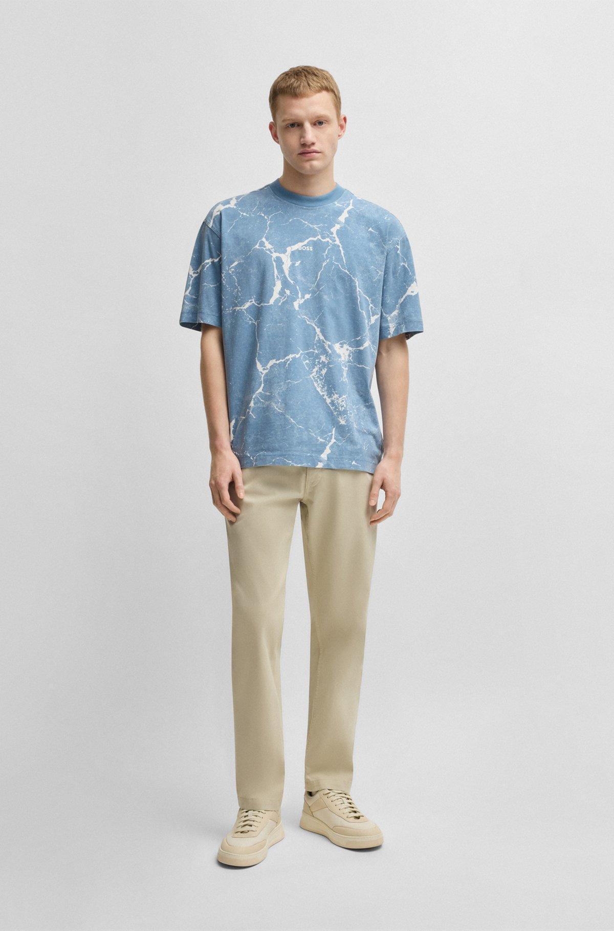 BOSS - Cotton-jersey T-shirt with all-over print - Light Beige Product Image