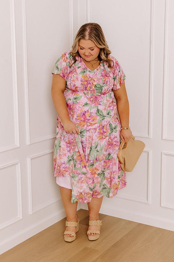 Sunny Sangria Floral Midi Dress in Pink Curves Product Image
