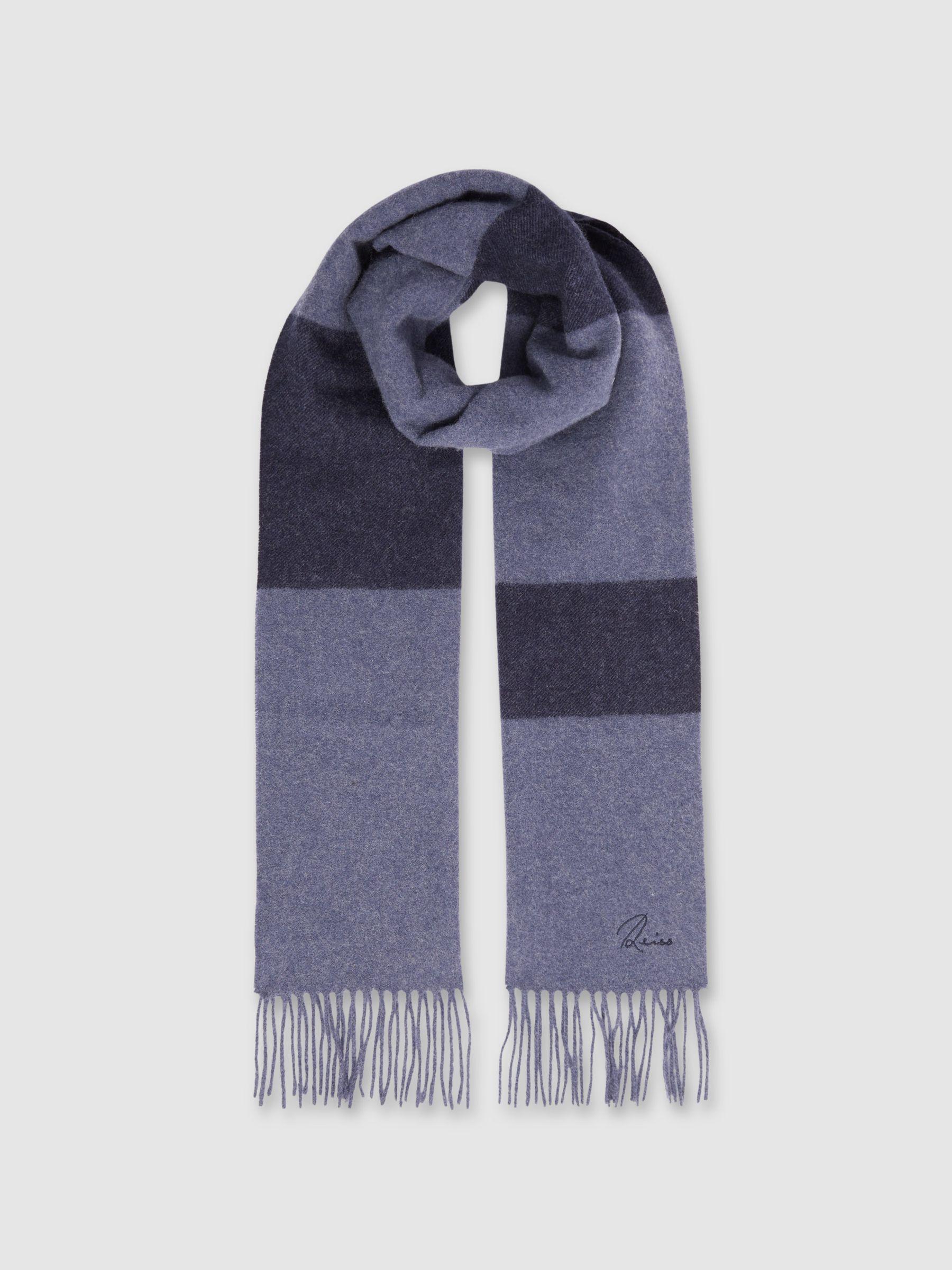 Wool and Cashmere Striped Scarf in Navy/ Indigo Melange Product Image