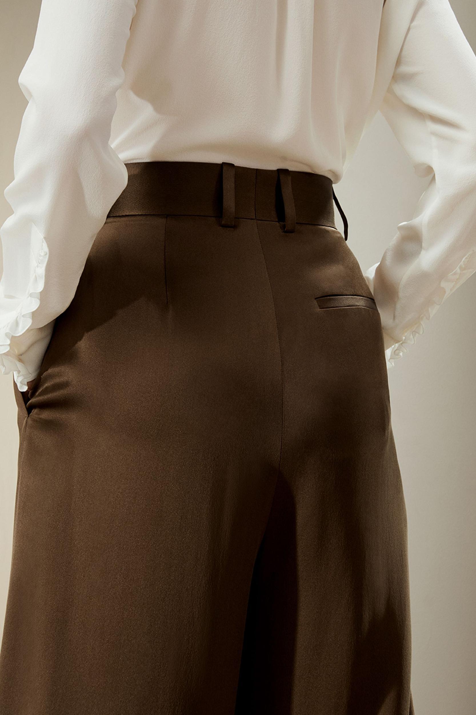 High-Waisted Wide Leg Dense Silk Pants Product Image