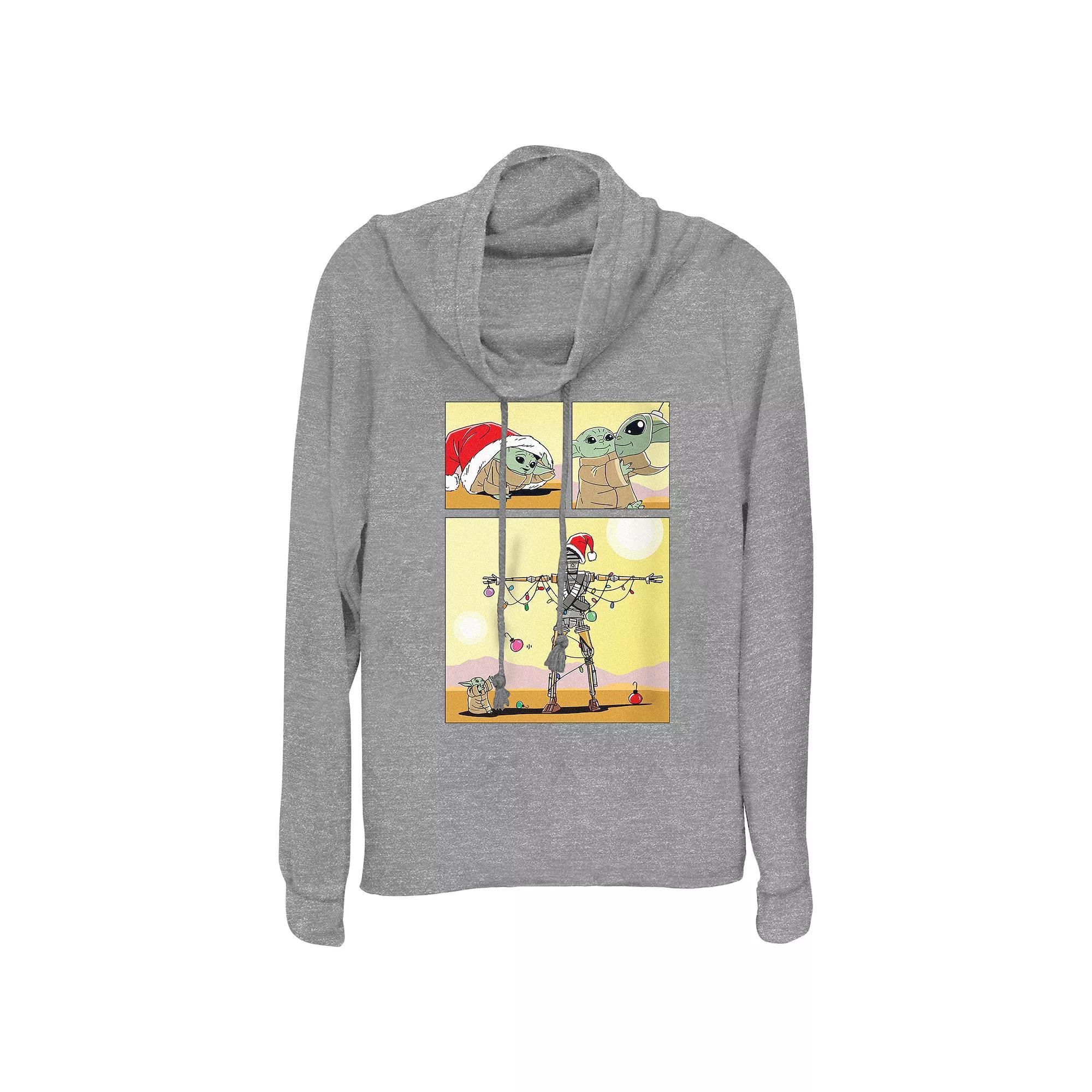 Women's Star Wars The Mandalorian The Child Christmas Robot Cowlneck Graphic Lightweight Long Sleeve, Size: Small, Gray Grey Product Image