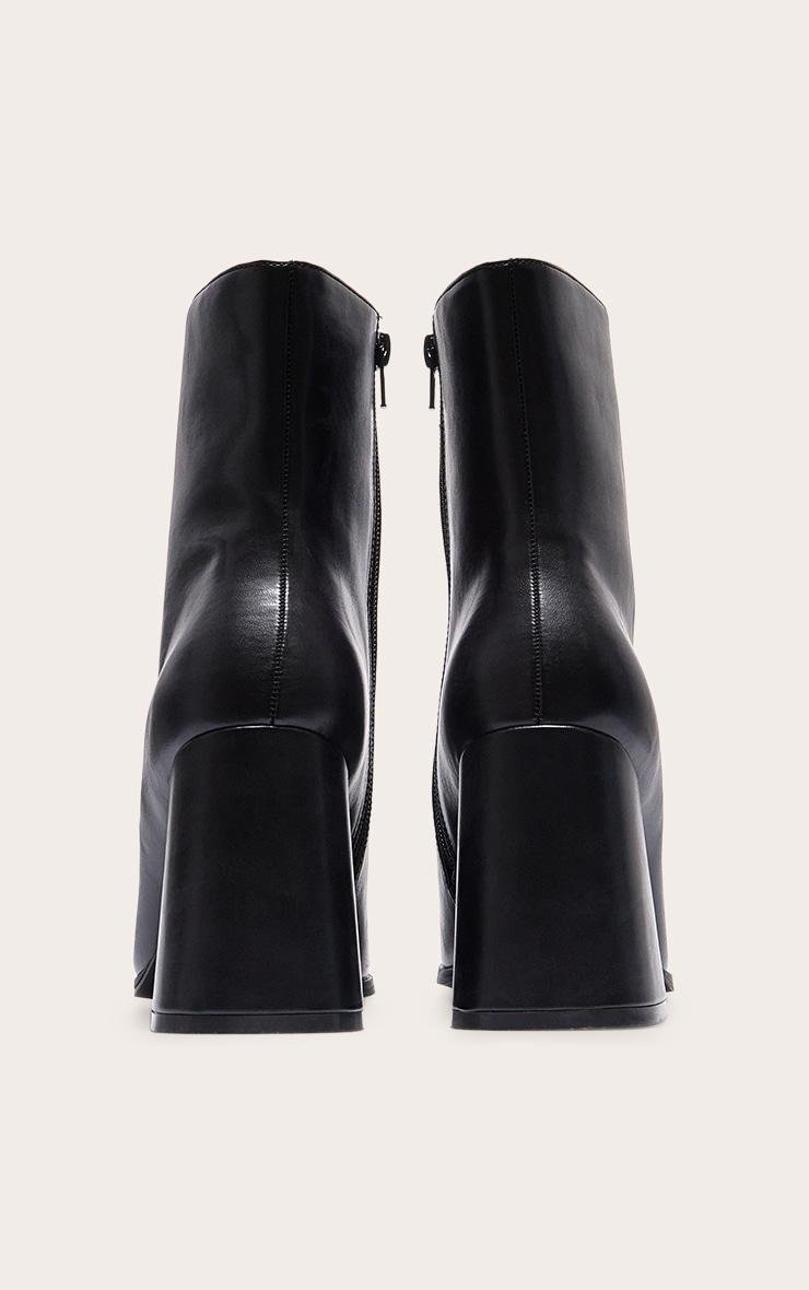 Black Wide Fit PU Square Toe Block Heeled Ankle Boots Product Image