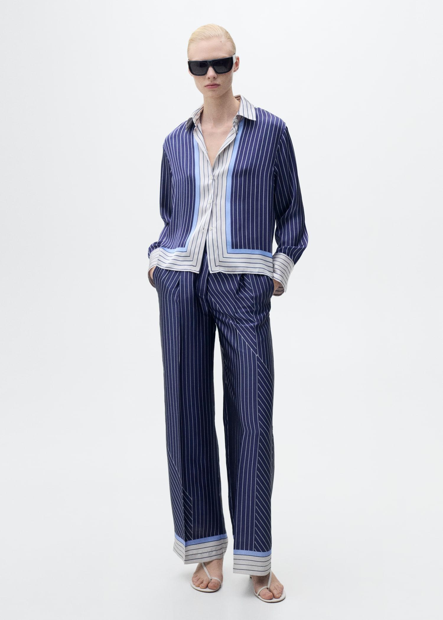 Satin shirt with combined stripes - Women | MANGO USA Product Image