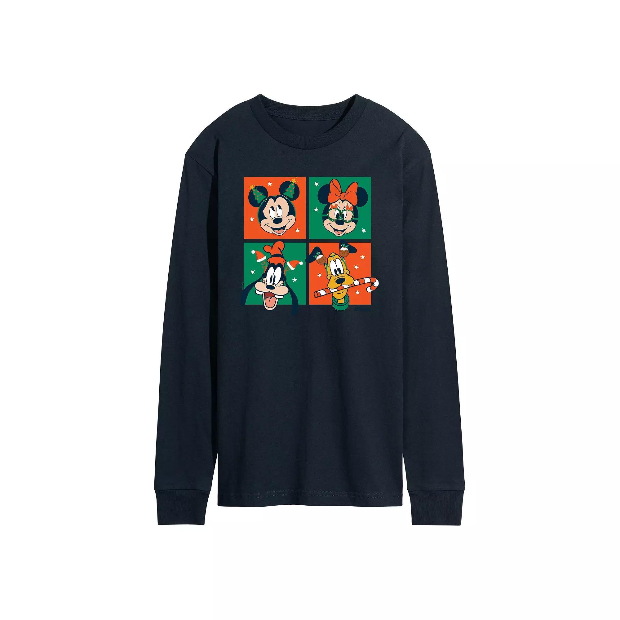 Disney's Mickey Mouse & Friends Men's Christmas Grid Long Sleeve Graphic Tee,  Product Image