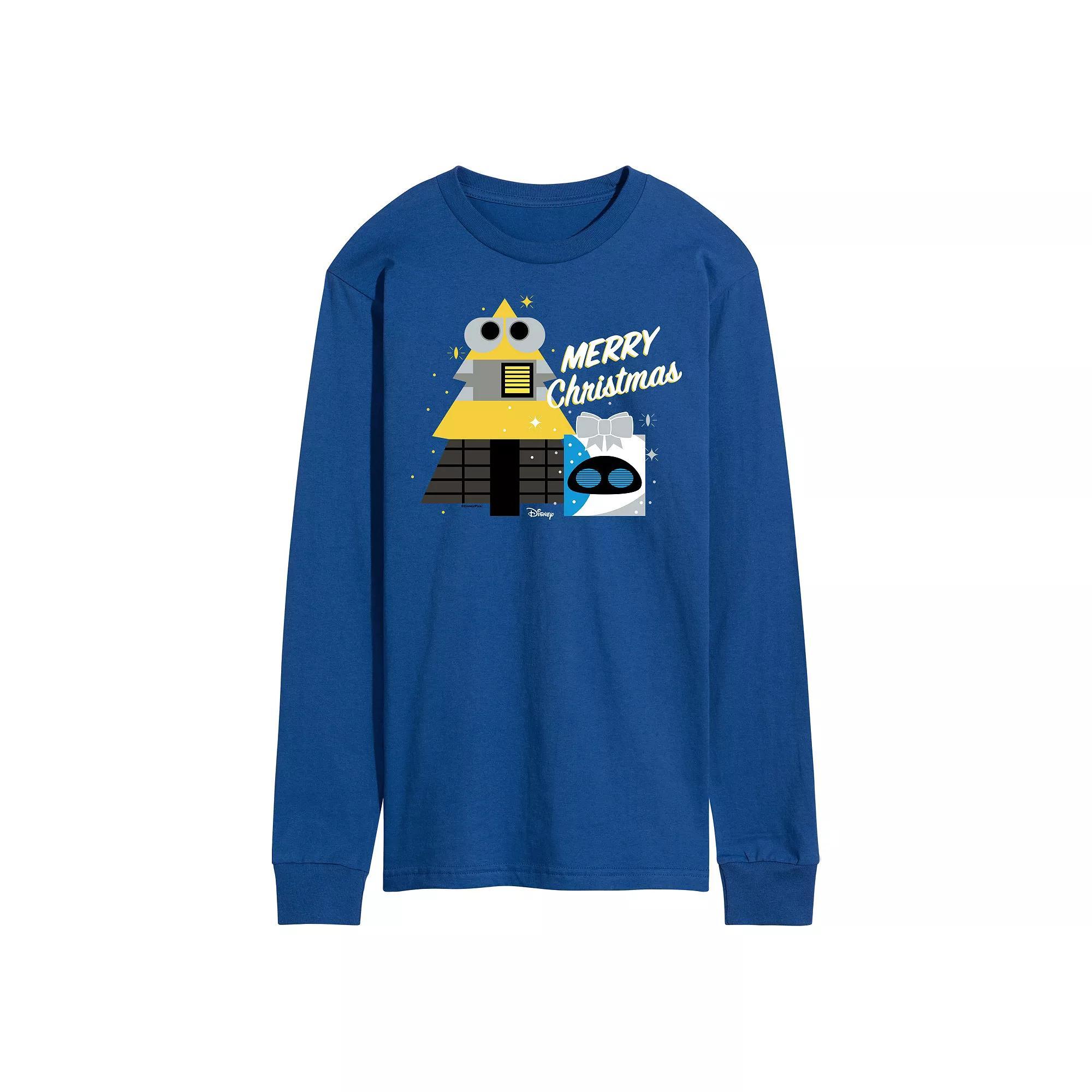 Disney / Pixar's WALL-E Men's Merry Christmas Long Sleeve Graphic Tee, Size: Small, Blue Product Image