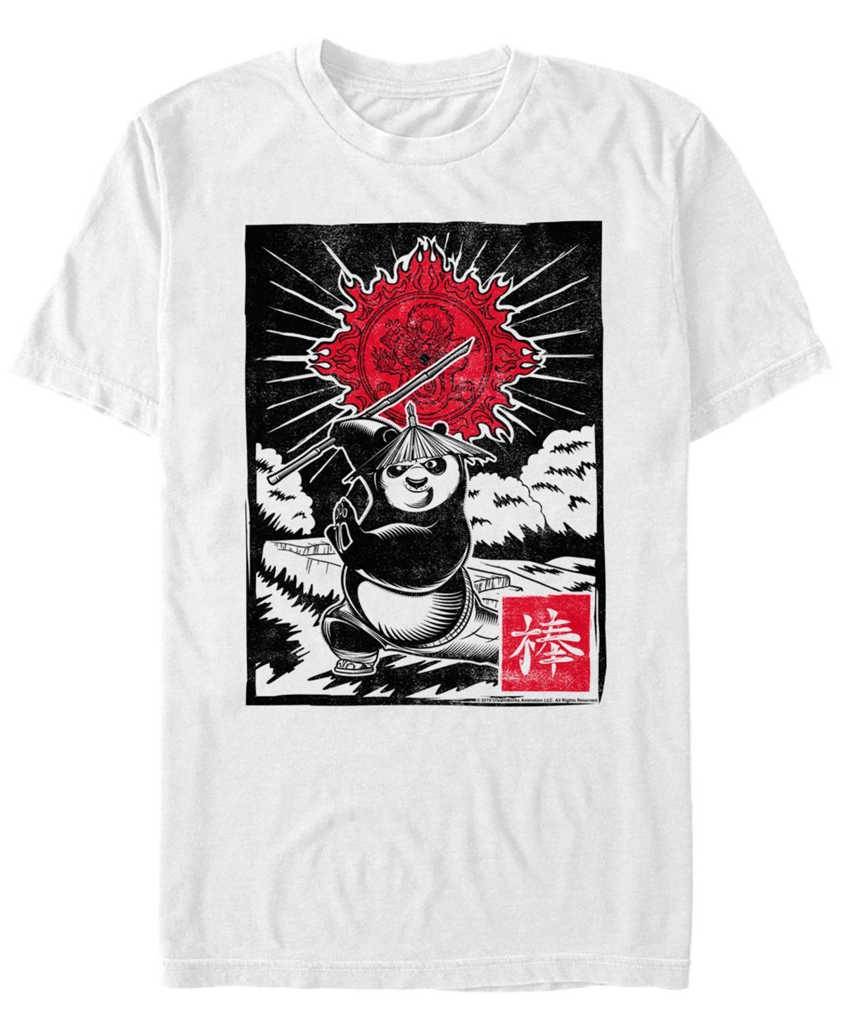 Men's Kung Fu Panda Master Po Action Pose Woodcut Poster Tee, Size: XXL, White Product Image