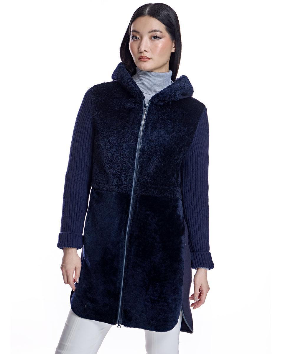 Hooded Shearling Jacket with Zipper Product Image