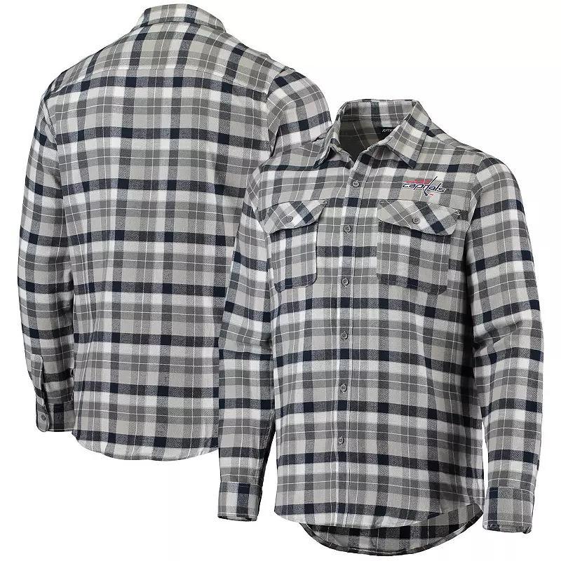 Mens Antigua /Gray Washington Capitals Ease Plaid Button-Up Long Sleeve Shirt Blue Product Image