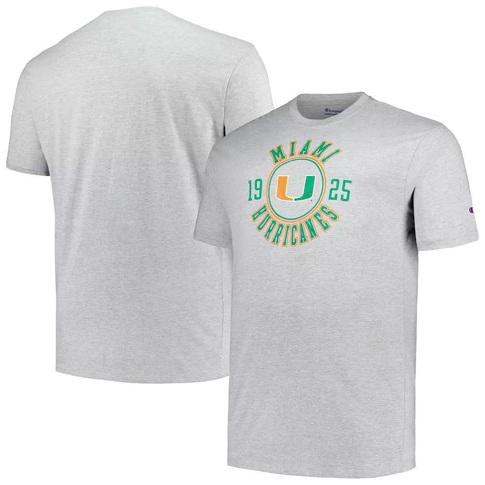 Men's Champion Heather Gray Miami Hurricanes Big & Tall Circle Logo T-Shirt, Size: 4XLT, Grey Product Image