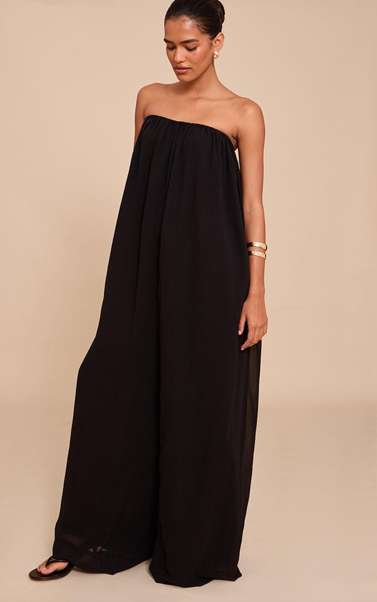 Black Chiffon Bandeau Puffball Jumpsuit Product Image