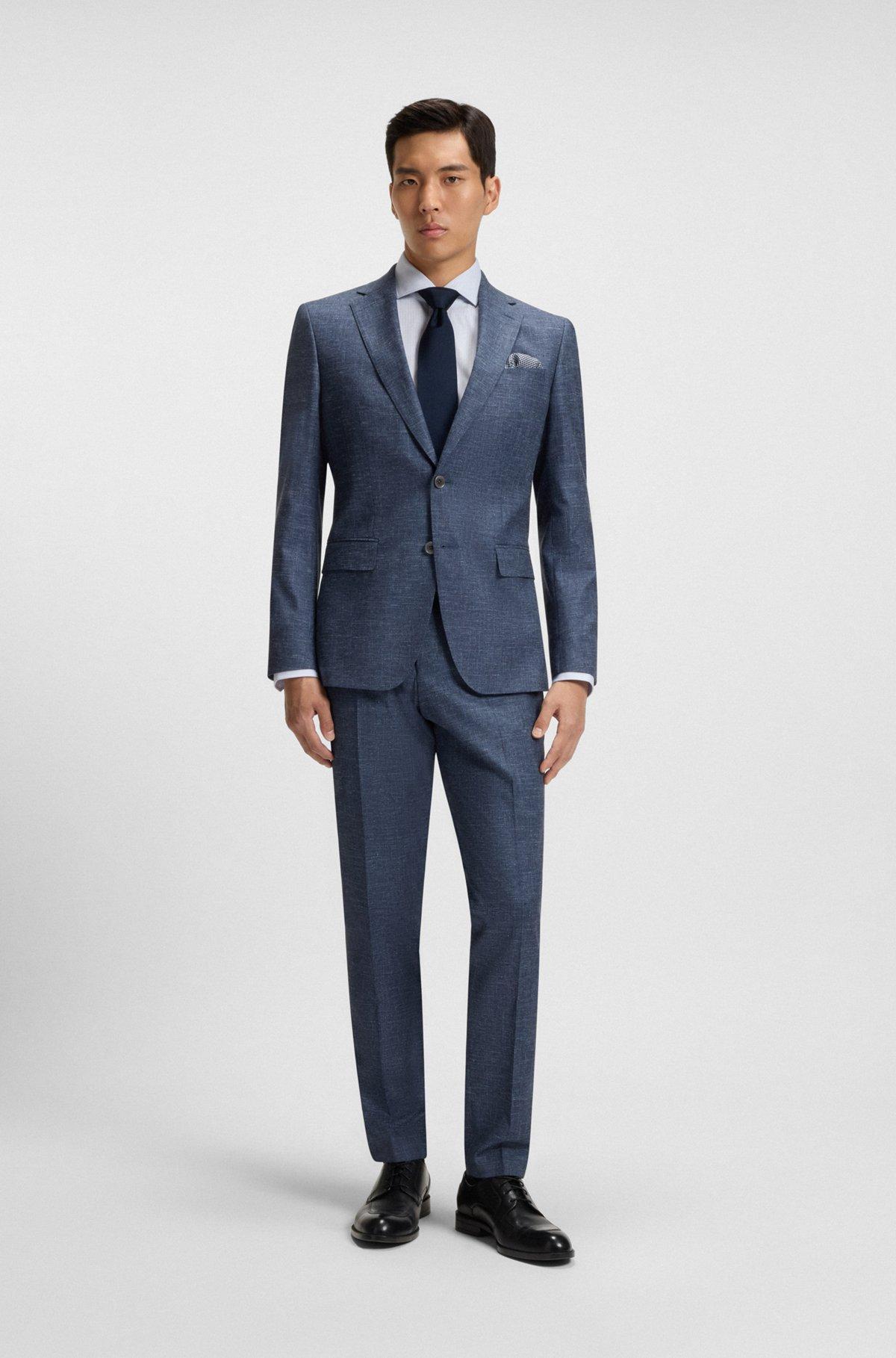 BOSS - Slim-fit blazer in patterned stretch fabric - Dark Blue Product Image