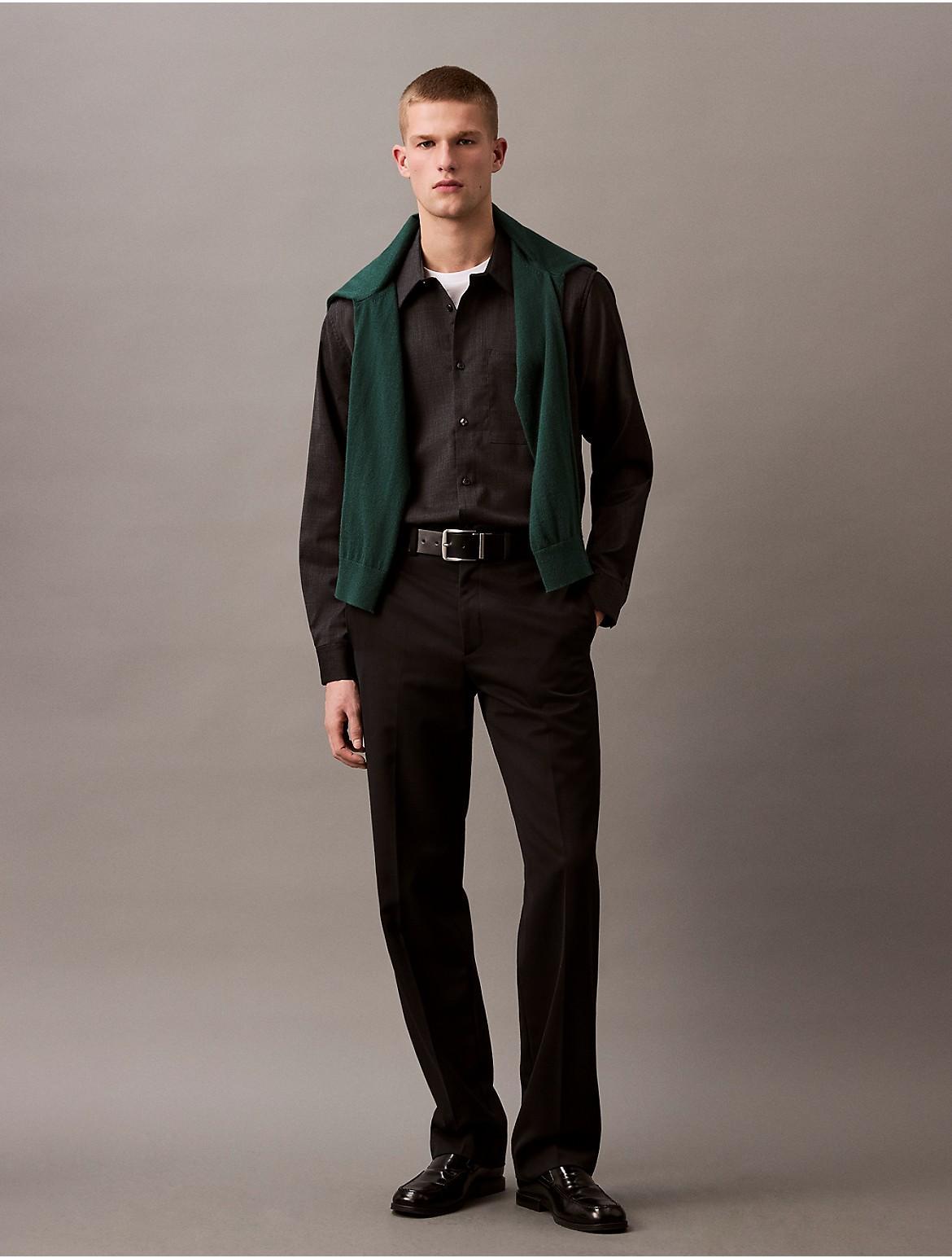 Calvin Klein Mens Houndstooth Flannel Classic Button-Down Shirt - Grey Product Image