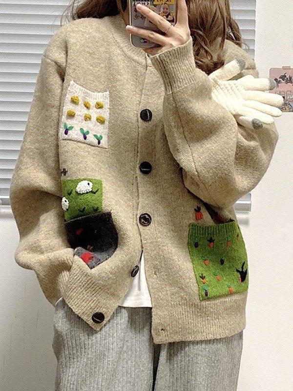 Pocket Jacquard Button Front Cardigan Product Image