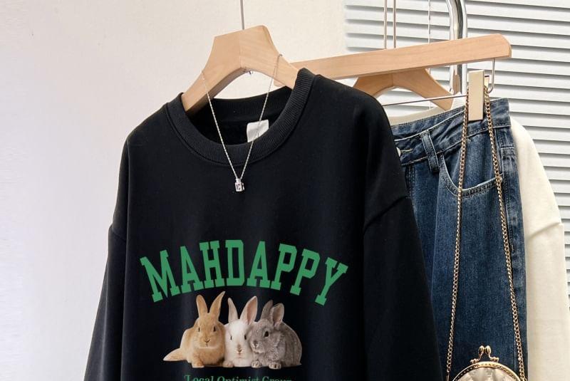 Round Neck Rabbit Print Sweatshirt Product Image