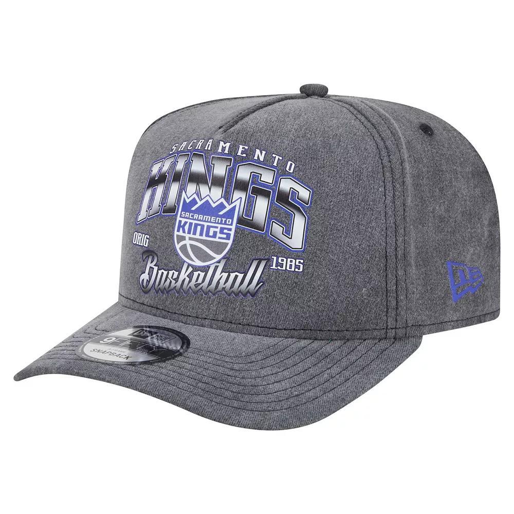 Men's New Era Charcoal Sacramento Kings Throwback Washed Pre-Curved 9FIFTY Snapback Hat, Kng Charco Product Image