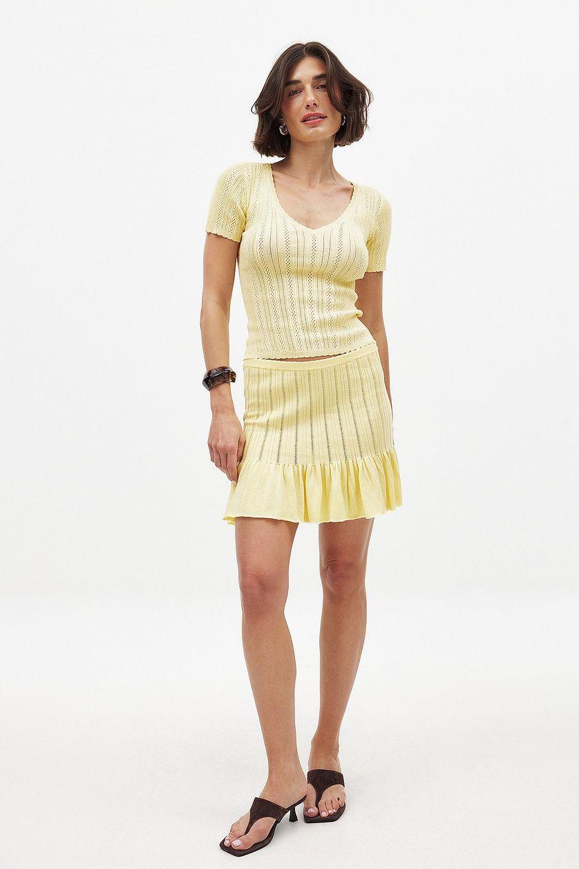 Knitted Pointelle Short Sleeve Top Product Image