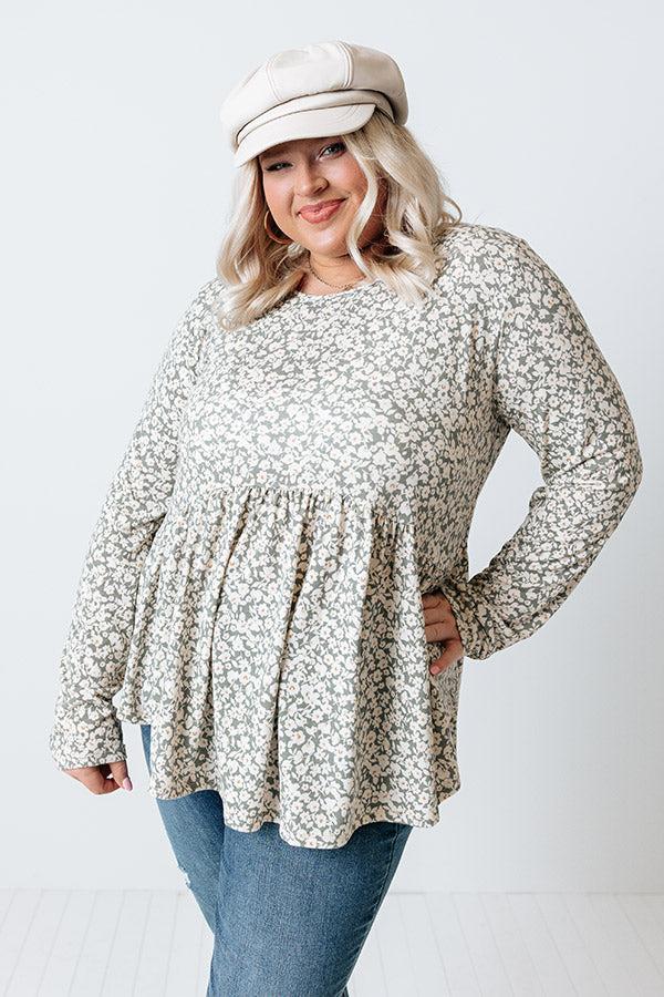 Amazing Ideas Floral Babydoll Top In Sage Curves Product Image