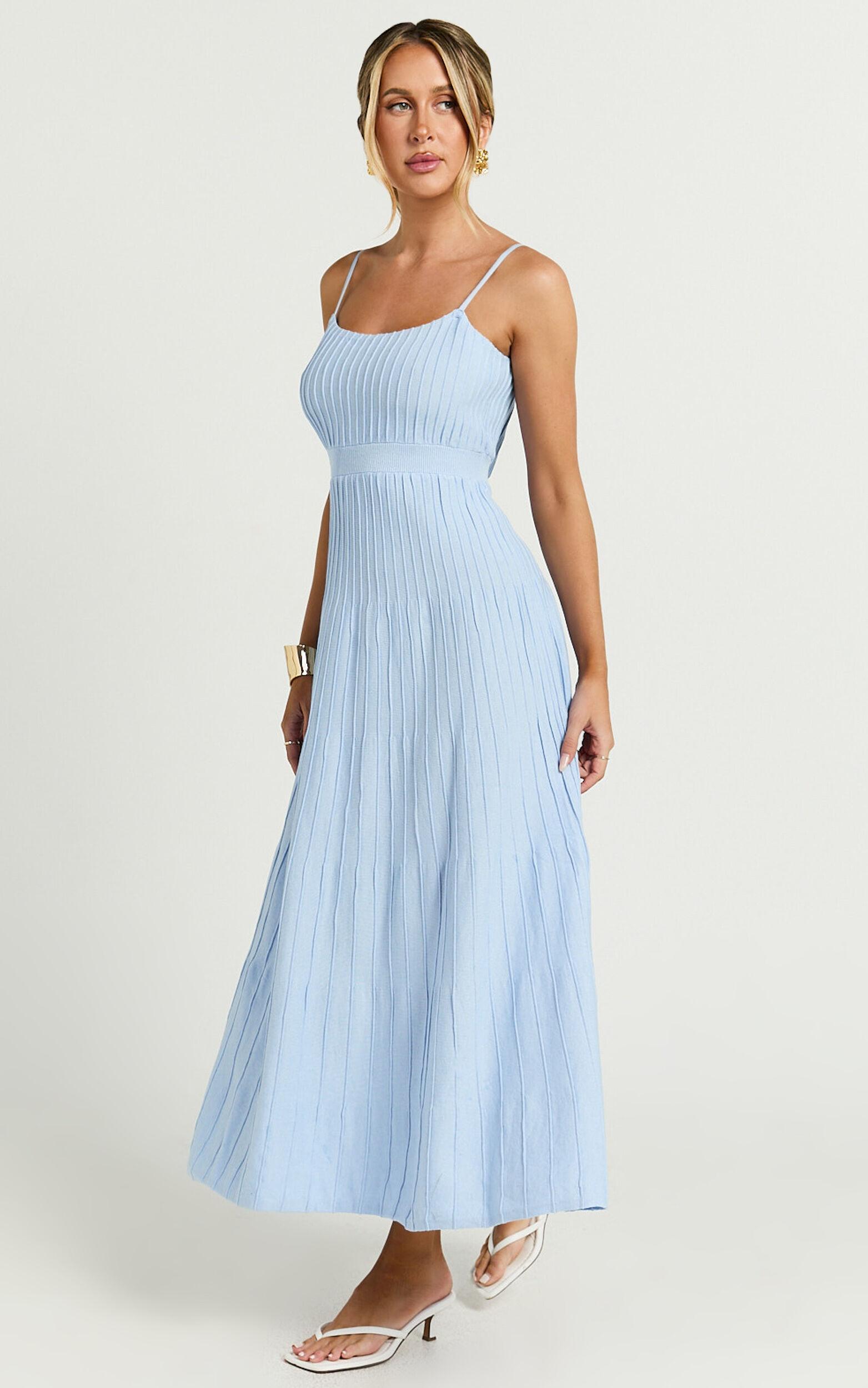 Donissa Midi Dress - Panelled Knit Dress in Blue Product Image