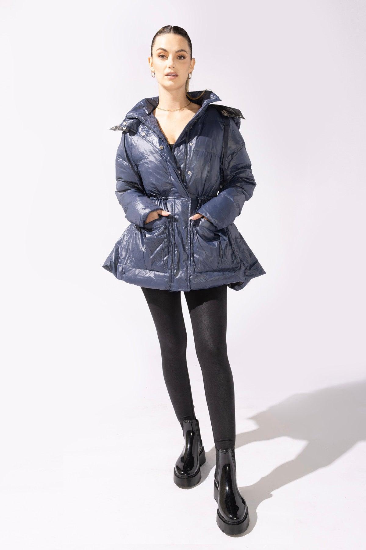 Pearl Peplum Puffer Jacket - Navy Product Image