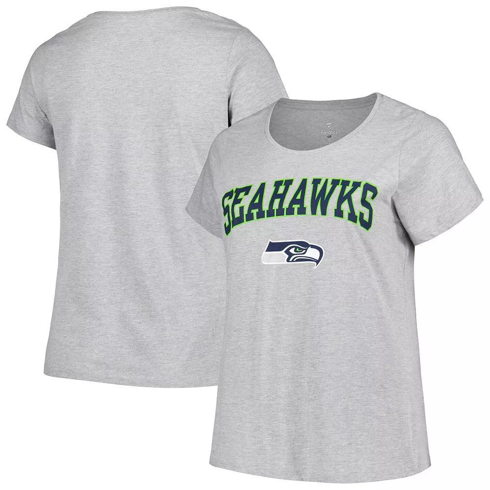 Women's Fanatics Branded Heather Gray Seattle Seahawks Plus Size Arch Over Logo T-Shirt, Size: 1XL, Grey Product Image