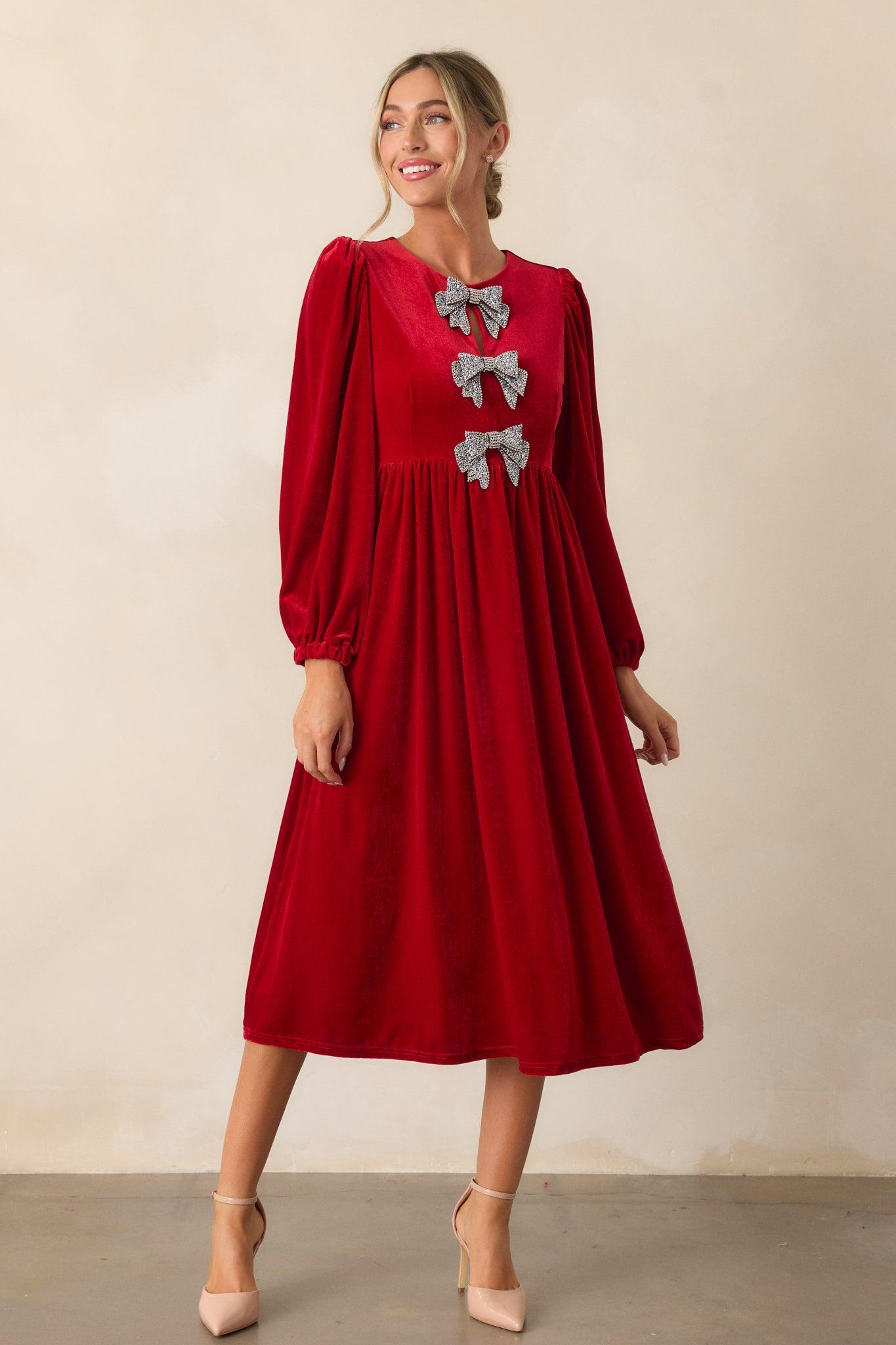 Moments To Treasure Red Velvet Midi Dress Product Image