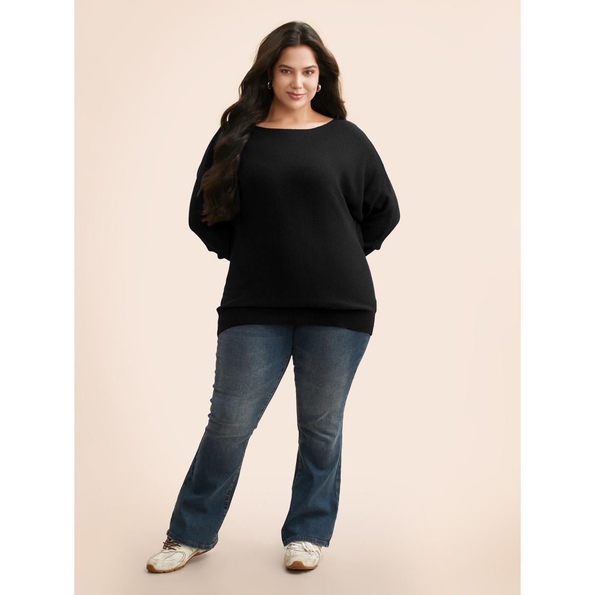 Plus Size Supersoft Dolman Sleeve Pullover Indigo Women Casual Loose Long Sleeve Boat Neck Everyday Pullovers BloomChic 10/M Product Image