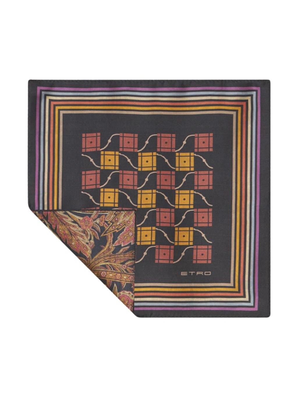 ETRO Geometric-print Silk Pocket Square In Blau Product Image