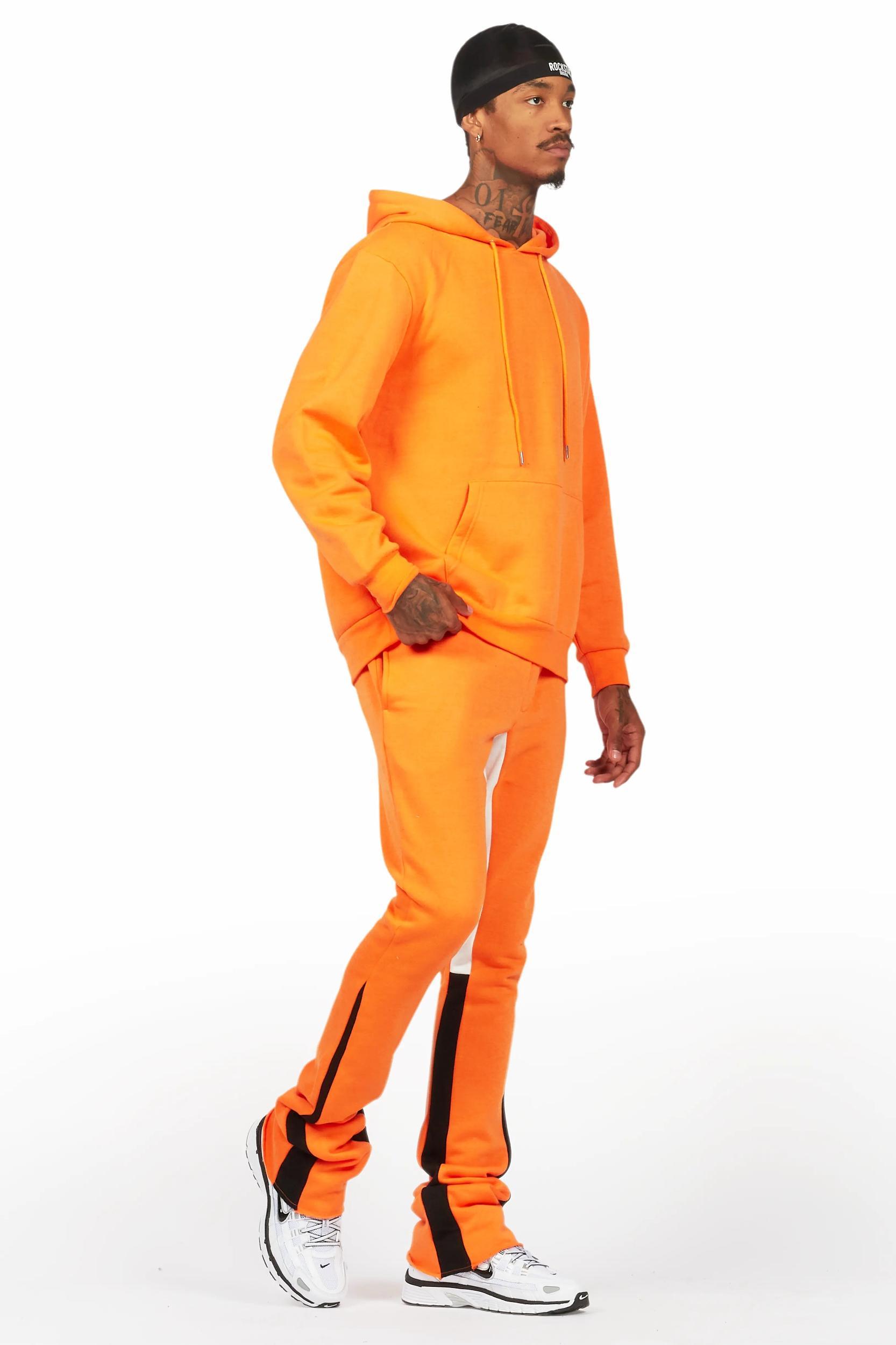 Basic Orange Hoodie/Stacked Flare Track Set Male Product Image