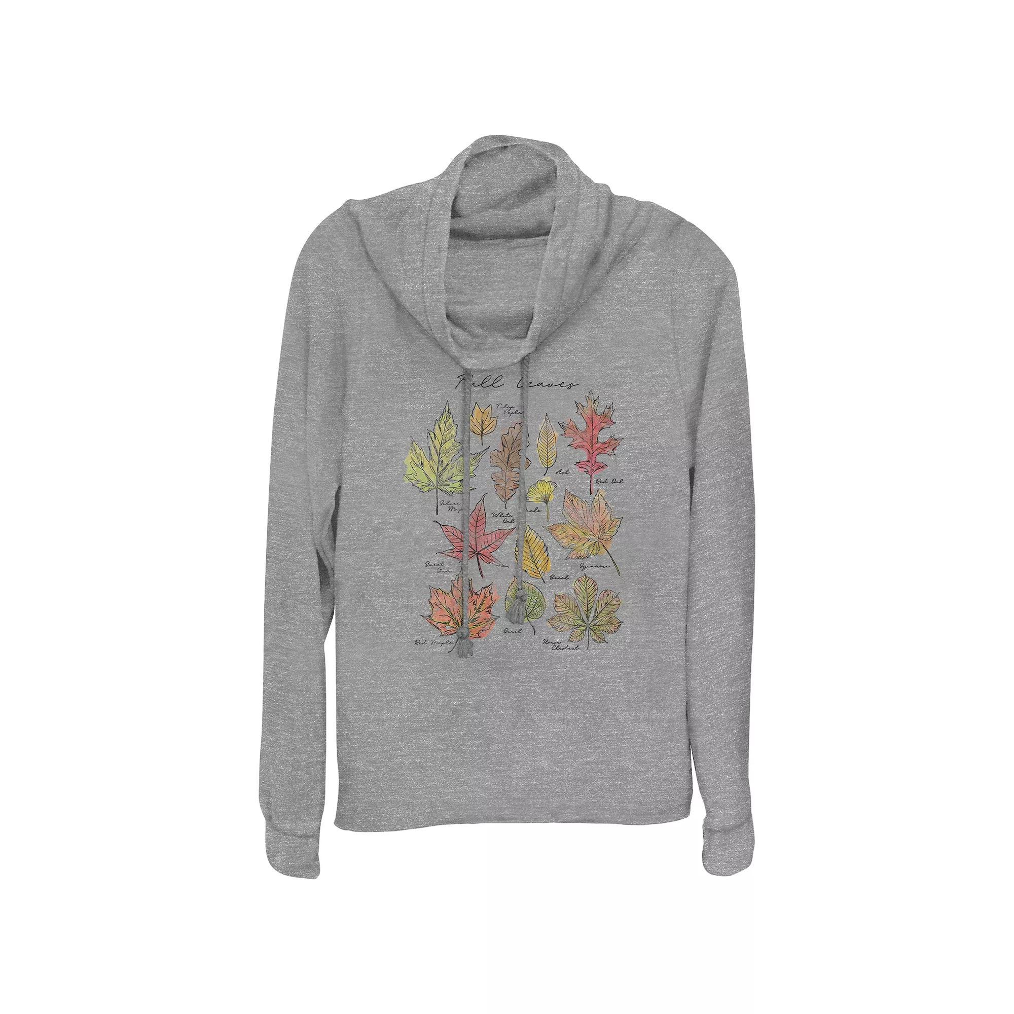 Women's Fall Leaves Cowlneck Graphic Lightweight Long Sleeve, Size: Small, Gray Grey Product Image