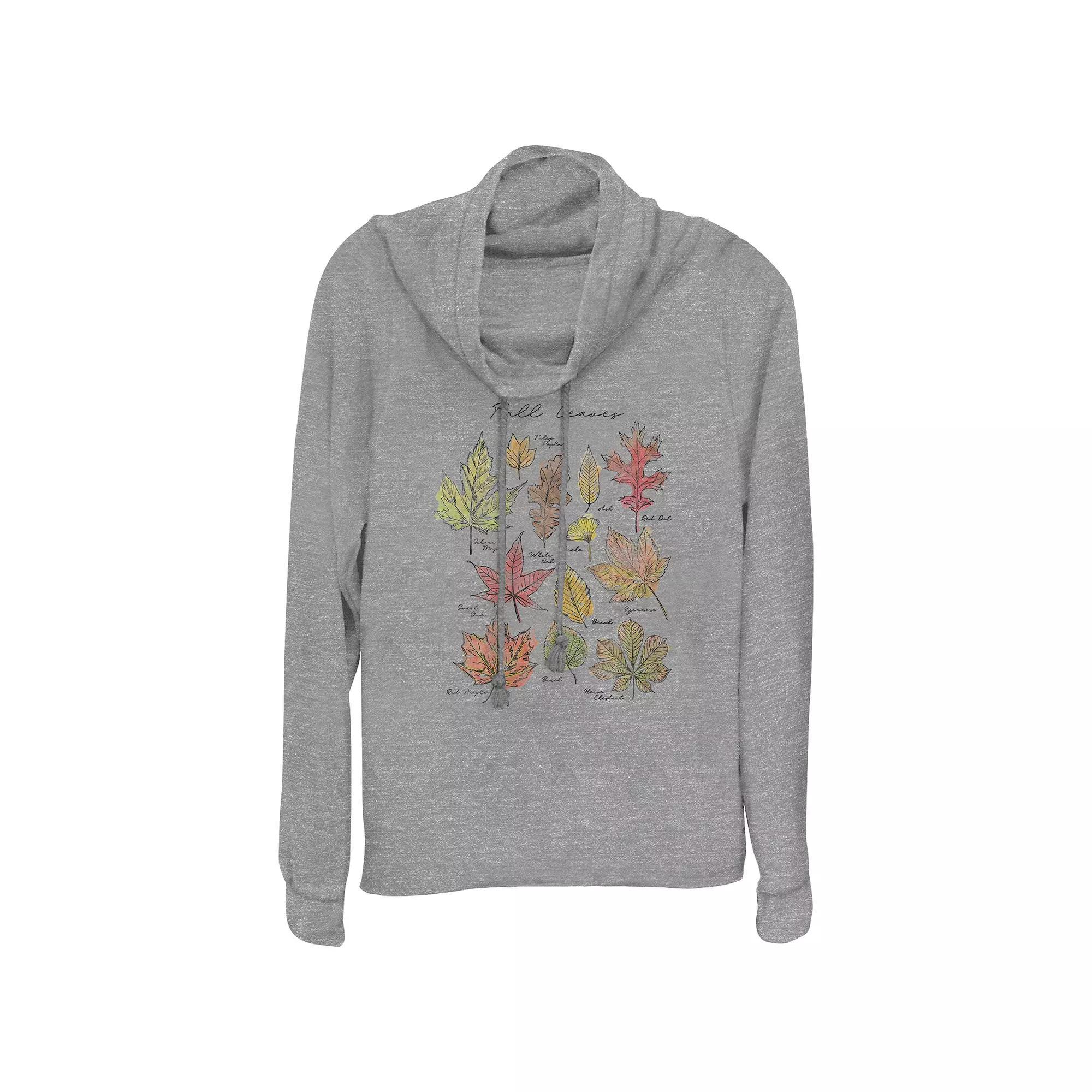 Women's Fall Leaves Cowlneck Graphic Lightweight Long Sleeve, Size: Small, Gray Grey Product Image