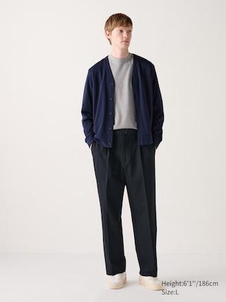 Mens Pleated Wide Pants Navy Small UNIQLO US Product Image