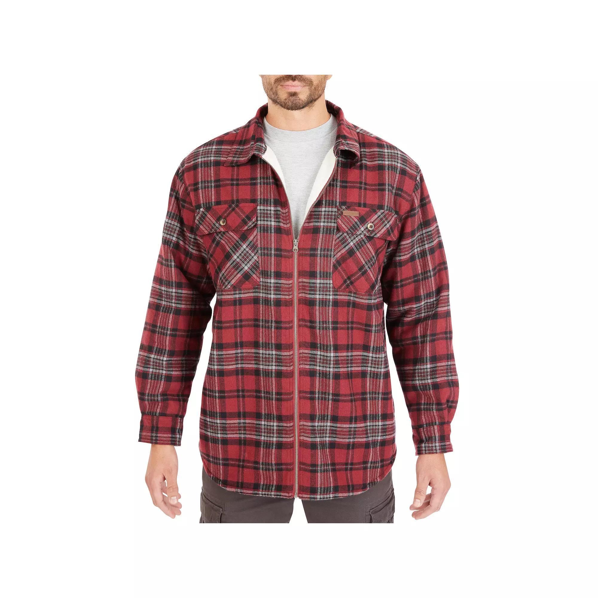 Men's Smith's Workwear Zip-Front Sherpa-Lined Flannel Shirt Jacket, Size: XXL, Hunter Product Image