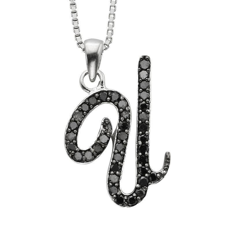 Jewelexcess Sterling Silver 1/4-ct. T.W. Black Diamond Initial Pendant, Womens Product Image